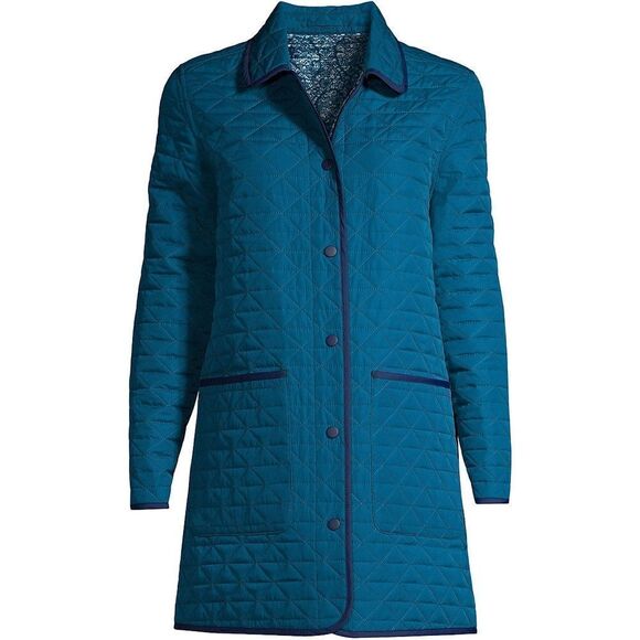 Land’s End Reversible pockets both sides quilted barn coat Baltic teal snap XSP - Picture 1 of 9